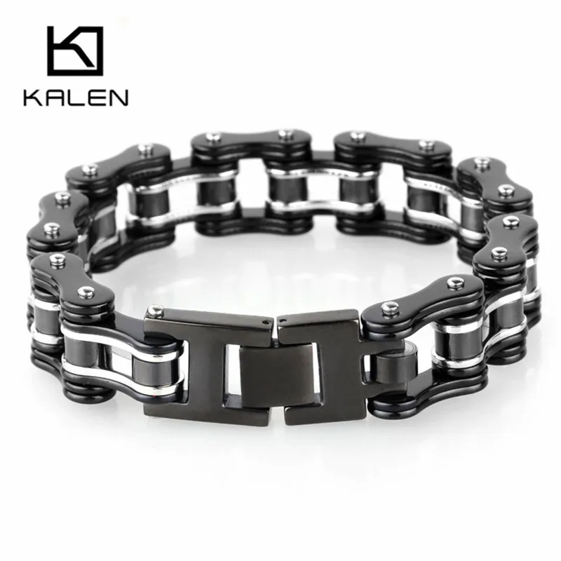 Kalen 16 мм Ширина массивный тяжелый браслет для велосипедной цепи мужские 22 см длинные из нержавеющей стали черные и серебряные звенья цепи браслет ювелирные изделия