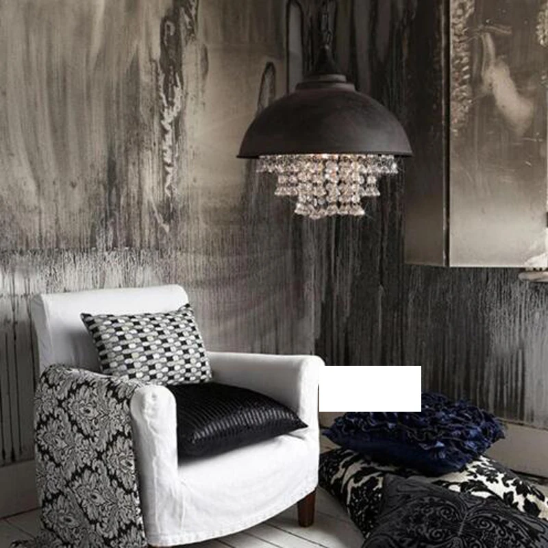 American country retro industrial style crystal chandelier wrought iron single lid luxury living room hotel decorative lights | Лампы и