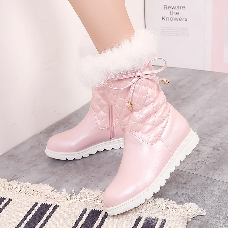 Прямая поставка женские зимние сапоги с мехом белые черные короткие модные