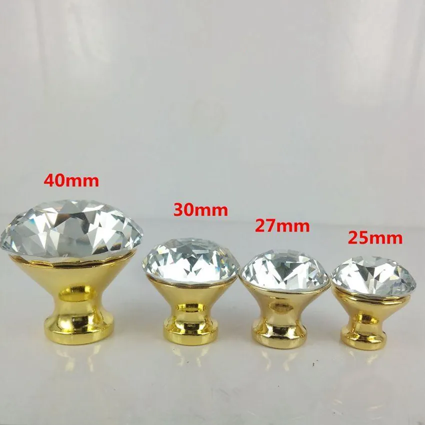 

silver chrome golden modern fashion rhinestone furniture knob transparent glass crystal drawer cabinet knobs pulls 25 27 30 40mm
