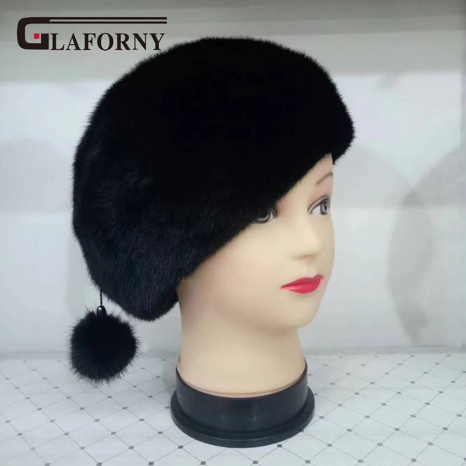 Glaforny 2018 New Arrival Genuine Mink Fur Hats with Ball Whole Berets Women Fashion Caps | Аксессуары для одежды