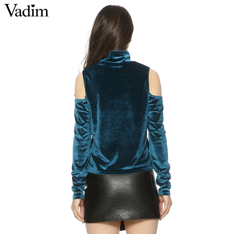 Женская блузка LT1281 с длинным рукавом Вельветовая вырезом на плечах|blouse long|slim