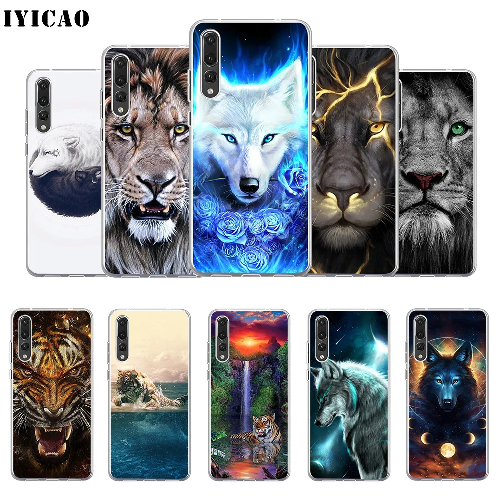 Мягкий силиконовый чехол для телефона IYICAO Cool Animal Wolf lion tiger Huawei P30 P20 Pro P10 P9 P8 Lite P Smart