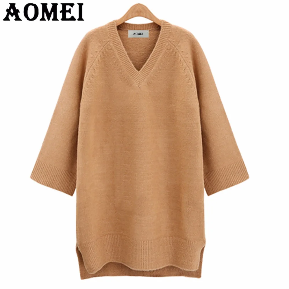 2019 Winter Knitted Sweater Women V Neck Pullover Girls Oversize Loose Style Casual Fashion Clothes Fall Tops Jumpers Solid Wear | Женская