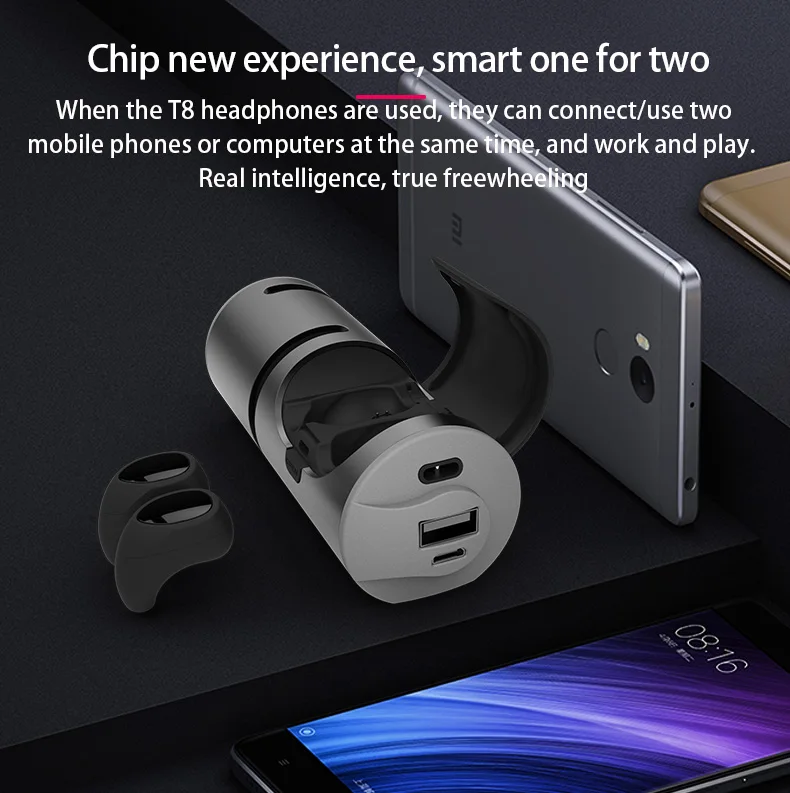 9103 T8 беспроводные TWS Bluetooth наушники с сенсорным управлением 3D стерео с микрофоном зарядная коробка