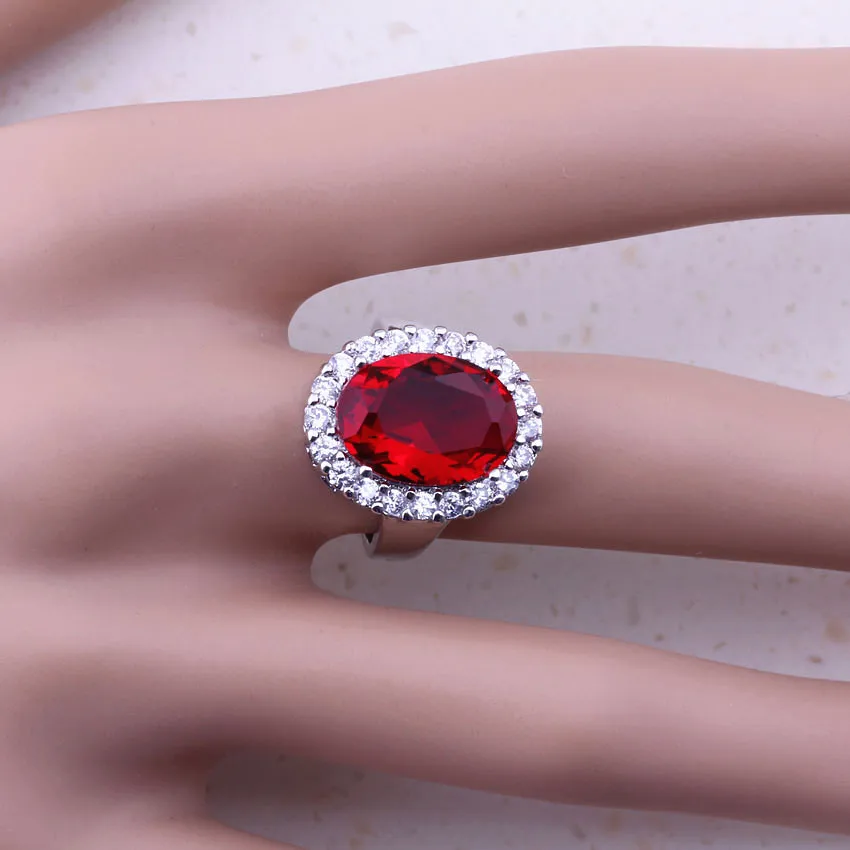 Изящный красный искуственный гранат и белый AAA CZ 925 стерлингового серебра