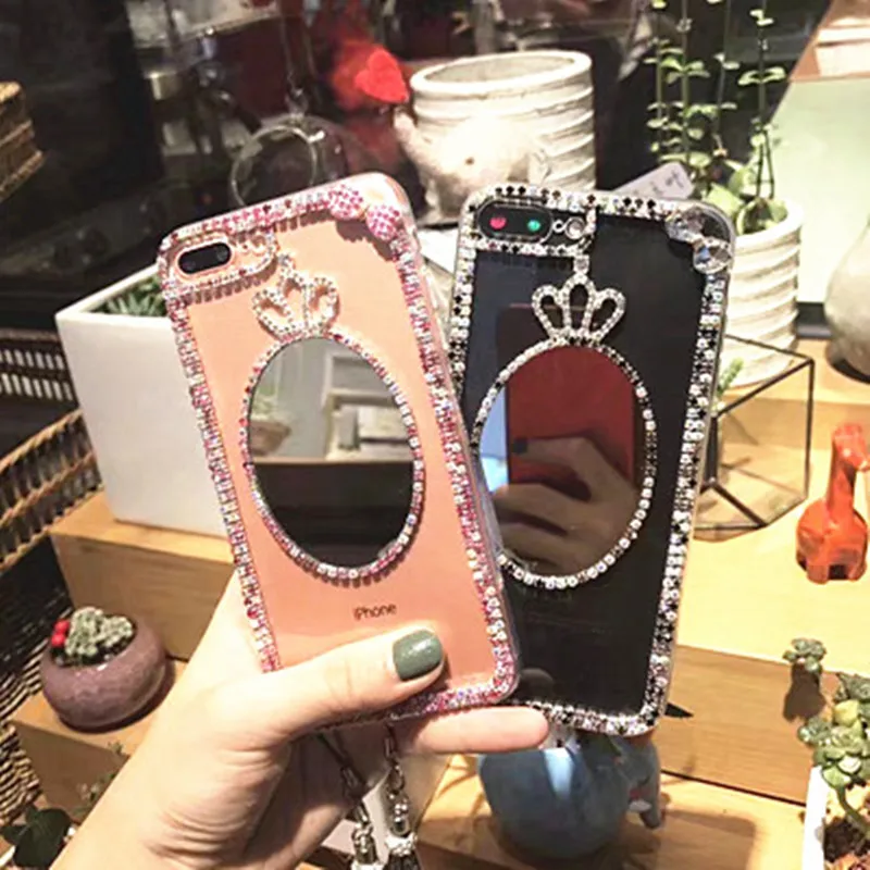 Милый зеркальный мягкий чехол queen crown со стразами для Huawei P10 P20 Lite Plus Y5 Y6 Y9 2017 2018 Mate 9