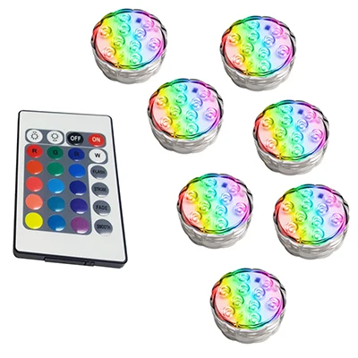 1 controller 7 Lamp Waterproof Underwater Light, Submersible LED Lights with Remote Control RGB Multicolor LED Pond Lighting Set for Vase Base - Испускаемый цвет: 1 controller 7 Lamp