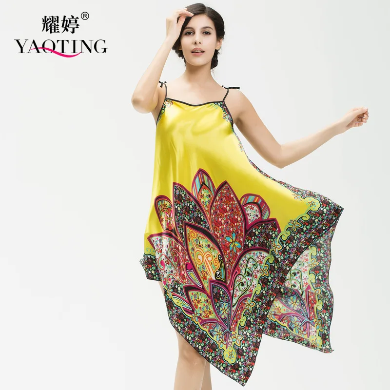 2017 Женская сексуальная ночная рубашка с принтом без рукавов летняя одежда для
