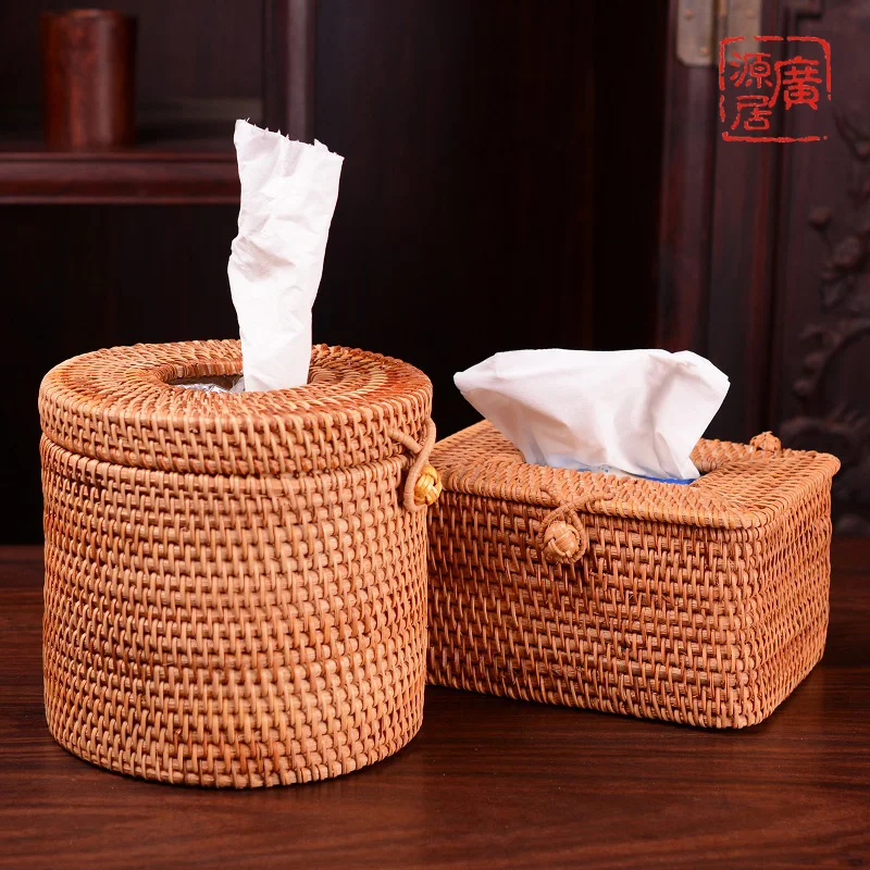 

WHYOU 1piece Rattan Handicraft Woven Tissue Box for Car Antique Noble Paper Case Holder Home Decoration Wedding Gifts