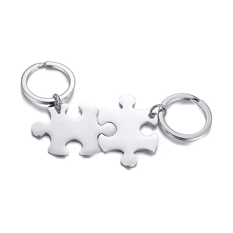 Puzzle Keychain Pairs Stainless Steel Personalized Custom Women Men Couples Lovers Anniversary Key Ring Accessories - Цвет: only keychains