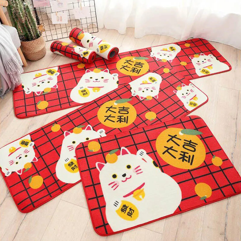 Lucky Cat Дизайн Мягкие Коврики Противоскользящие коврики красный коврик