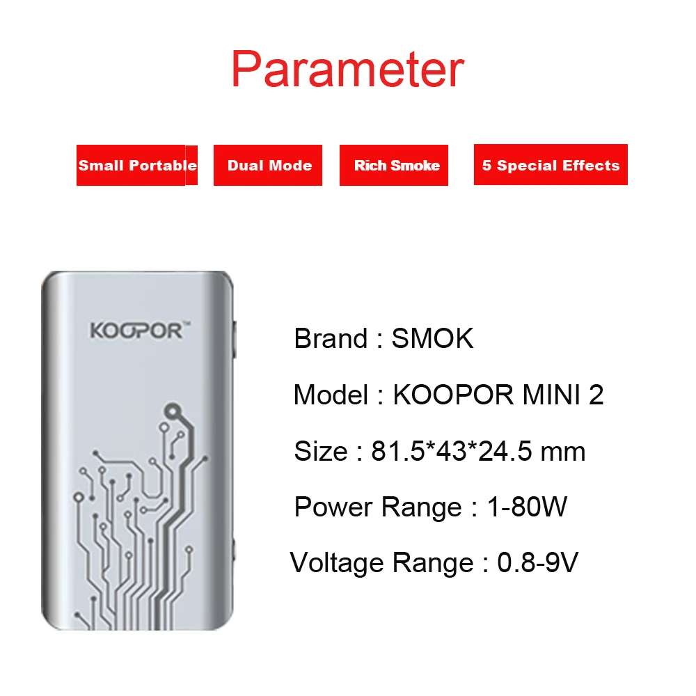 (RU) SMOK koopor мини 2 Vape Mod Контроль температуры 80 Вт TC электронная сигарета для спирали