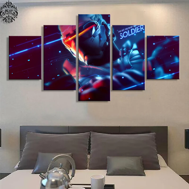 Современная Настенная живопись 5 панелей наручные часы 76 игровых плакатов