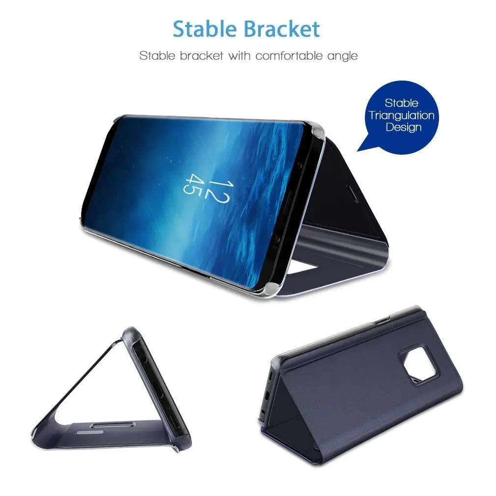 Clear View Smart Case For Samsung Galaxy A5 A7 A8 2018 J3 J5 J7 Flip Mirror Stand Cover iPhone X 8 S9 S8 Plus S7 Edge |