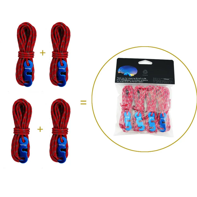 

4Pcs/Set Multi-function Wind Rope Buckle Tent Rope Set 3mm Outdoor Tent Reflective Fixed Rope Holes Three Eye Button 4 M