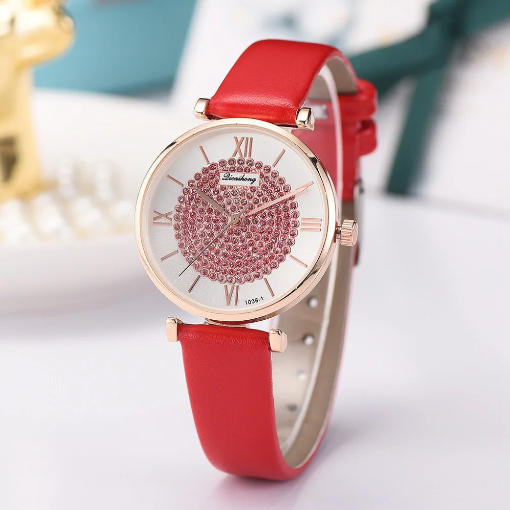 Модные роскошные часы из кожи с кирпичным камнем повседневные золотого и