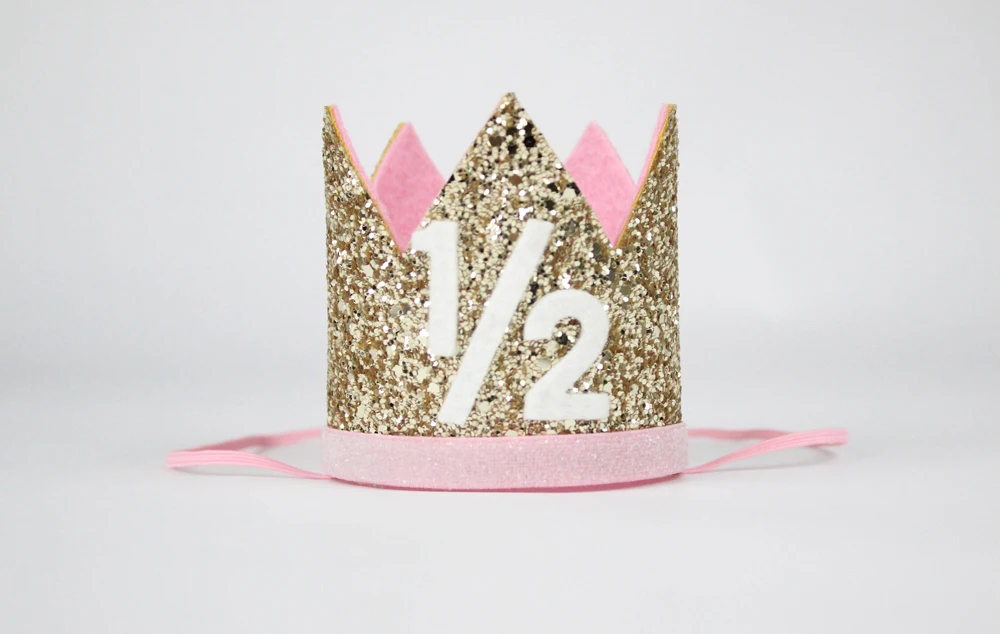 

1/2 Birthday Crown Half Birthday Hat Glitter Birthday Hat Girls Half Birthday Party Crown Princess Crown Gold Baby Pink