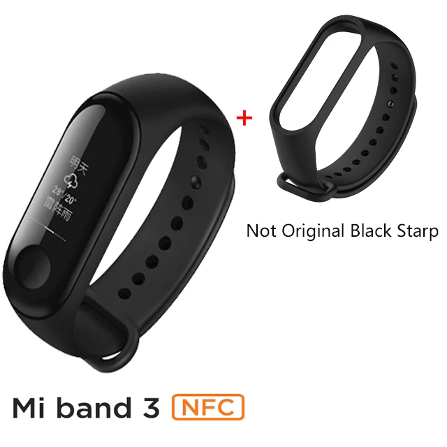 Black Xiaomi Mi band 3 NFC версия 0,7" OLED большой сенсорный экран новые умные браслеты браслет - Цвет: Black