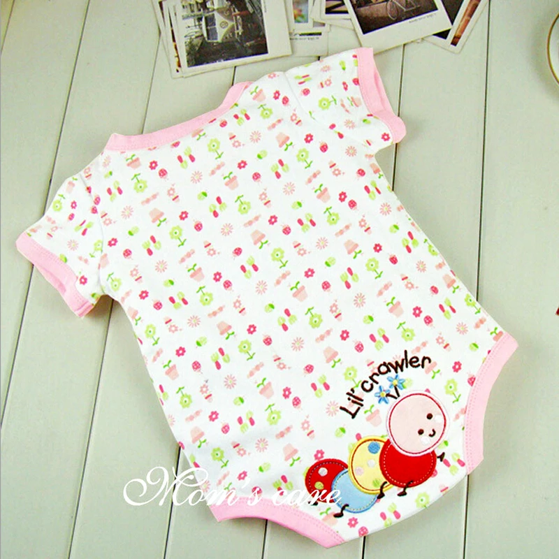 

y410 Free shipping Baby short-sleeved cardigan baby cute little turtle embroidery Bodysuits newborn triangle jeans