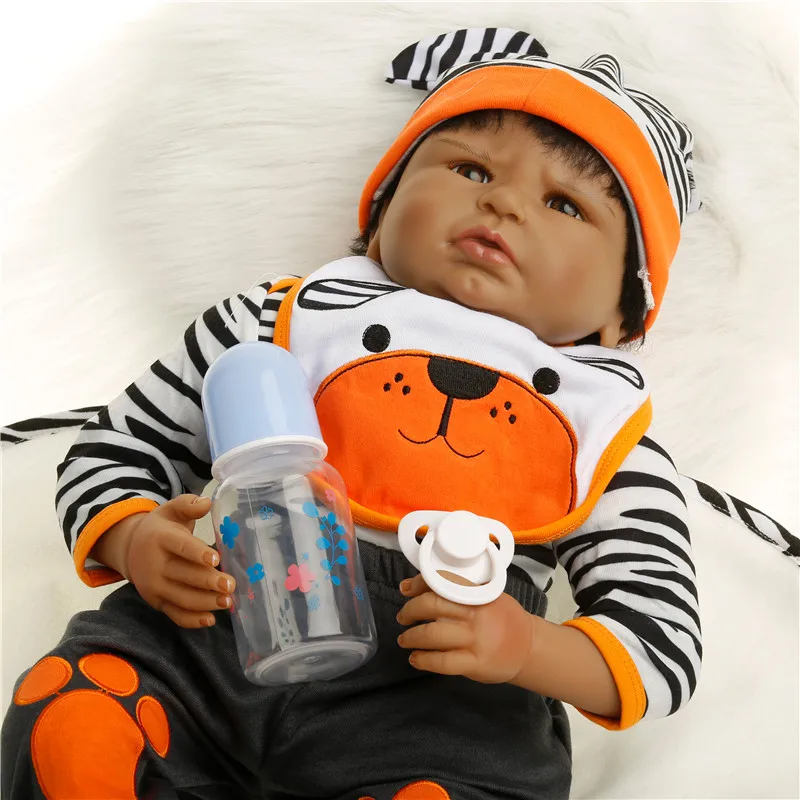 SanyDoll 22 дюйма 55 см силиконовые куклы для новорожденных реалистичные милые черные