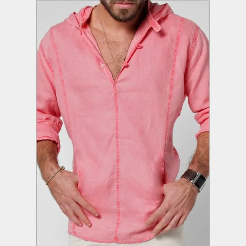 Мужская Повседневная Блузка хлопковая льняная рубашка свободные топы футболка с