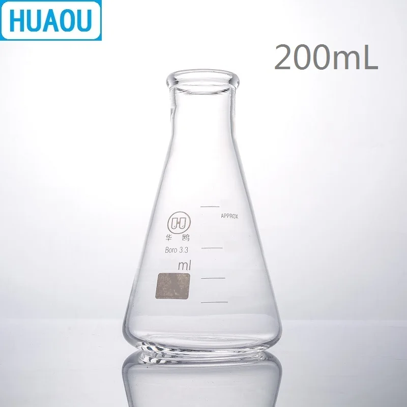 HUAOU 200 мл Erlenmeyer колба боросиликатная 3 стеклянная узкая шейка коническая