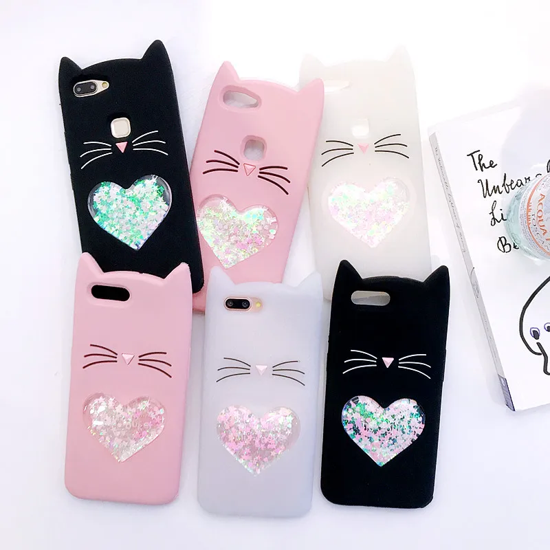 Cute cat pattern quicksand soft tpu silicone case for Samsung S8 S9 plus Note 8 9 J330 J6 J8 2018 A7 coque glitter shining cover |