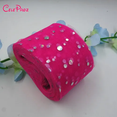 Hot Pink 5 см Блестящие Блестки Тюль сетчатая лента 25 ярдов DIY заколки для волос Головные уборы ремесла материал Свадьба День Рождения украшения поставки - Цвет: Hot Pink