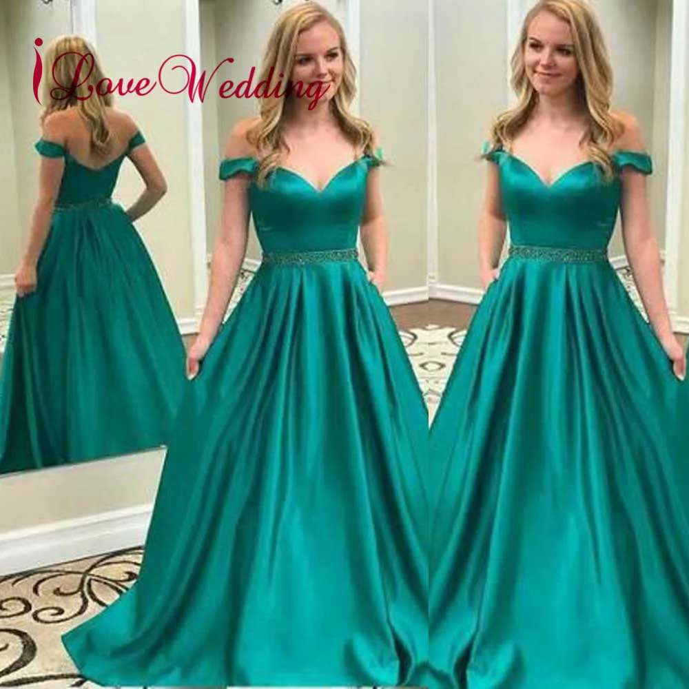 ILoveWedding Robe De Soiree вечернее платье с открытыми плечами зеленый атлас Талия Длина