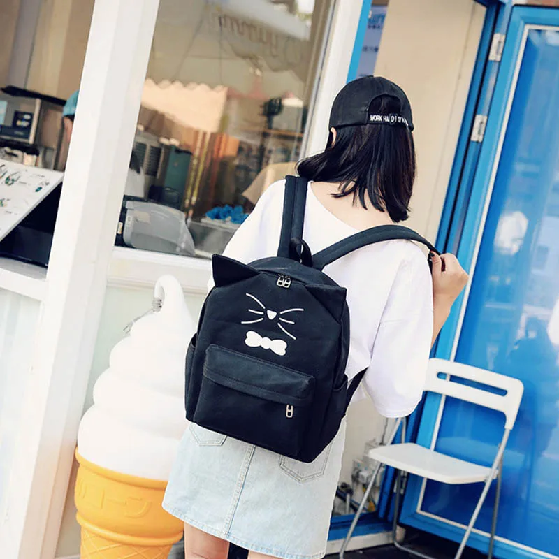 Милый женский рюкзак с кошачьими ушками для девочек школьная сумка повседневный