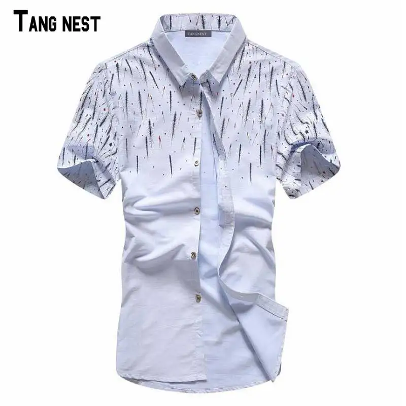 TANGNEST мужские Летние Рубашки 2017 Новых Людей Способа Печати Моды С Коротким