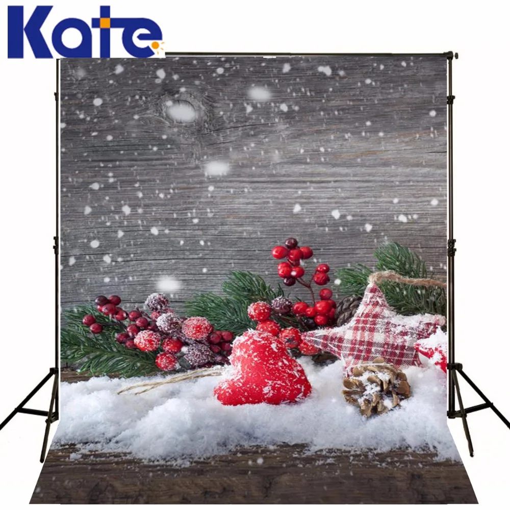 Kate фотография Фон Рождество снег ягоды доска 5X7Ft (1 5X2 2 M) деревянная стена для