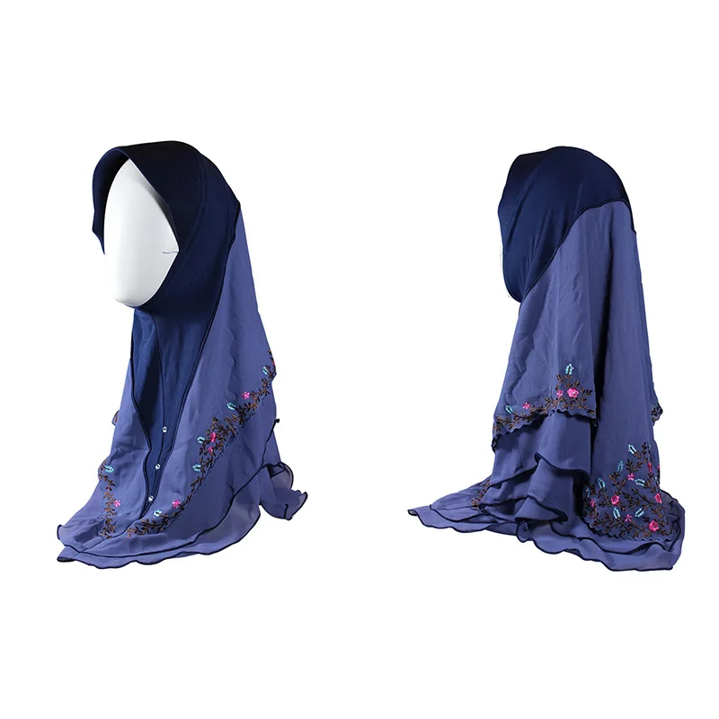 Fashion Muslim Women's Hijab Instant Wraps Bonnet Shawl Headscarf Abaya Headgear Arab Islamic Embroidery Scarf Bandanas Hooded