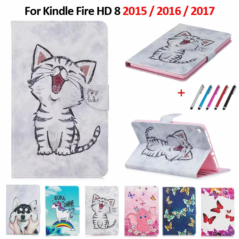 Чехол для планшета Funda Amazon Kindle Fire HD 8 2015/2016/2017 чехол с милым котом единорогом пандой