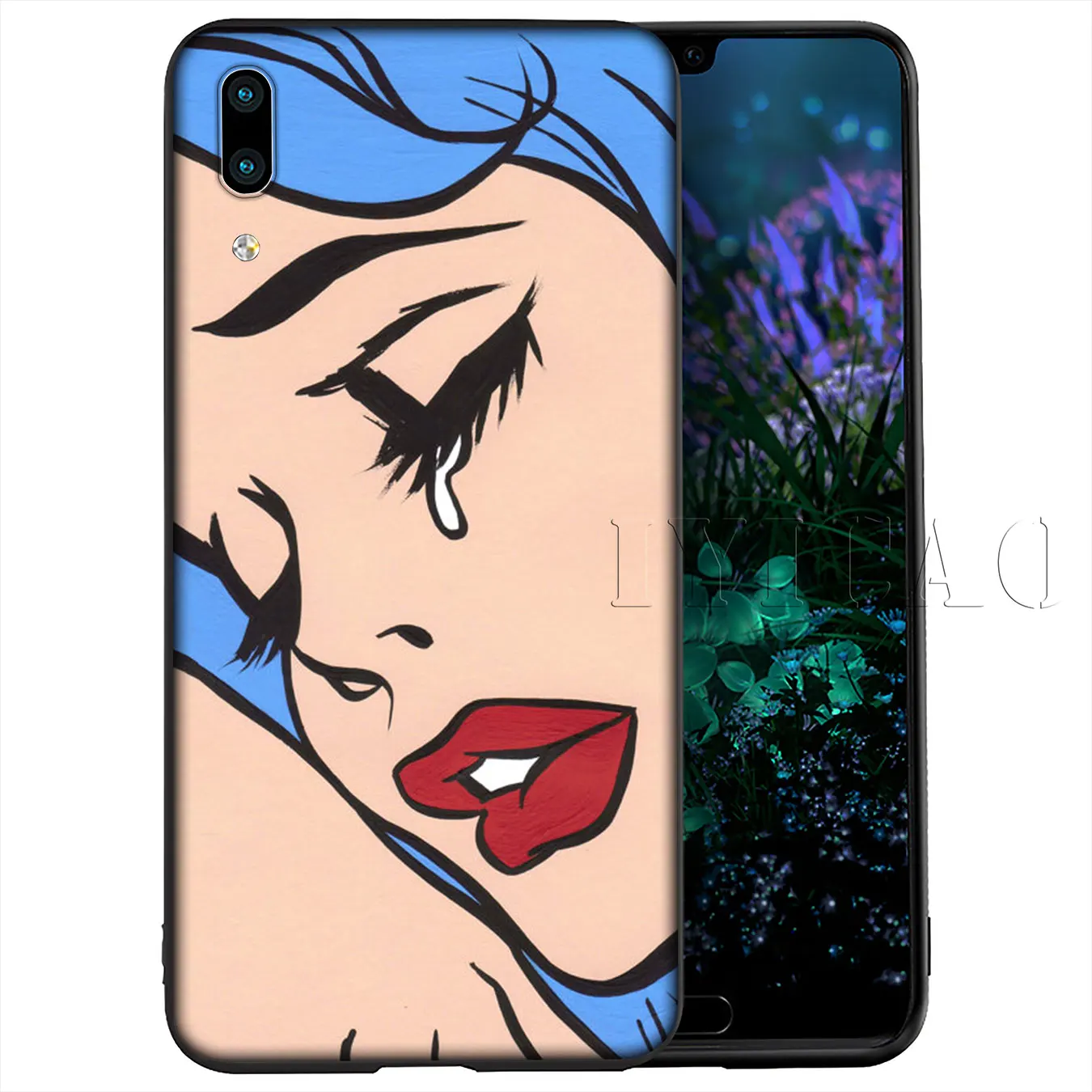 IYICAO Vintage Pop Art Crying Girl Sad Soft Case for Huawei Y9 Y7 Y6 Prime 2019 Honor 20 8C 8X 8 9 9X 10 Lite 7C 7X 7A Pro |