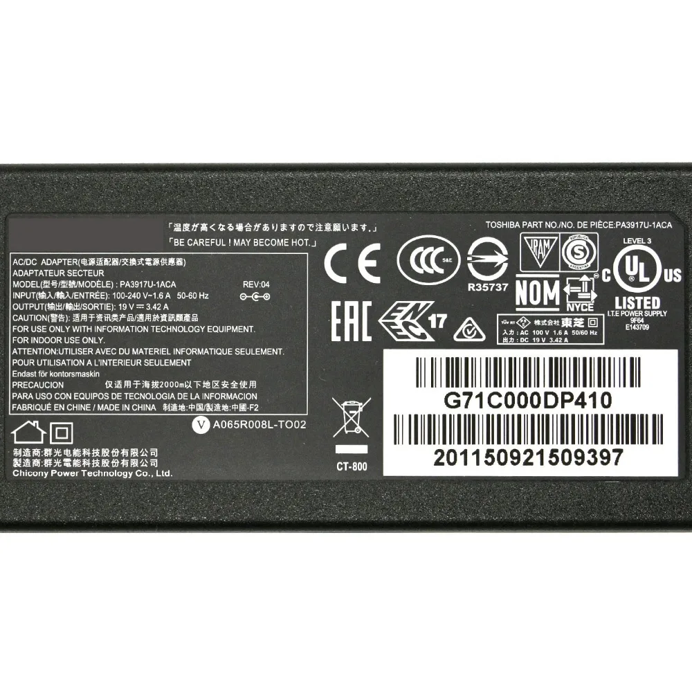 Оригинальный адаптер переменного тока для ноутбука TOSHIBA V85 N193 L25 L40 L30 L20 SATELLITE 19 в 5 А