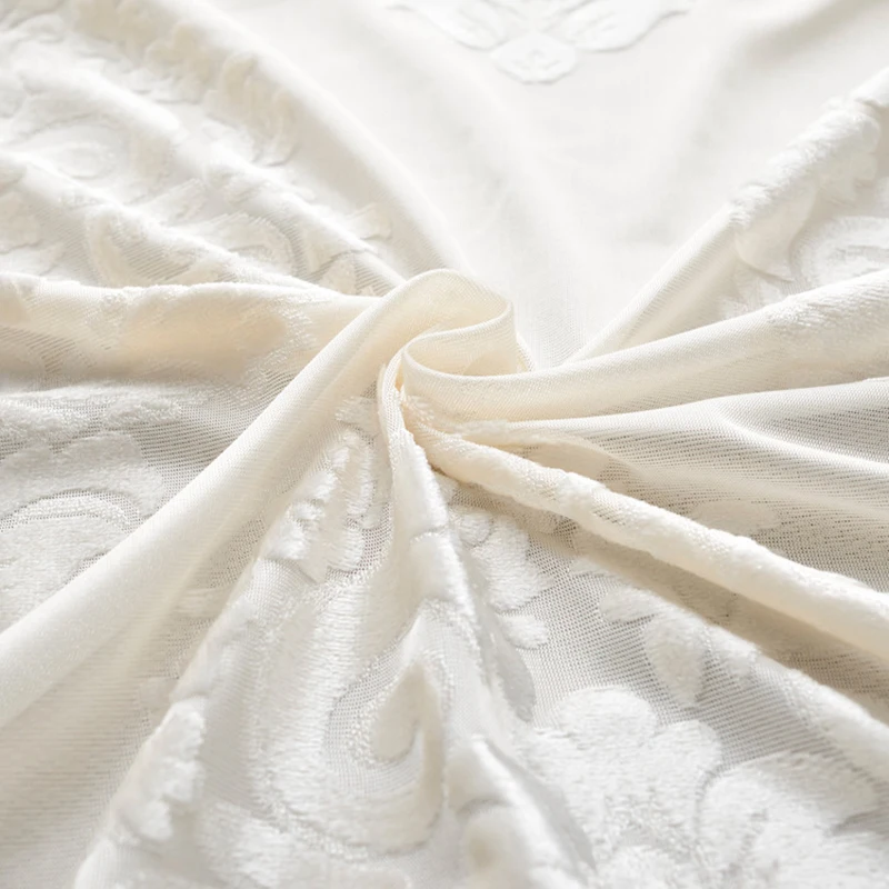 

European Classic Flocking Screens Beige White Semi-shading Tulle Window Treatments Sheer Panels Curtain For Living Room