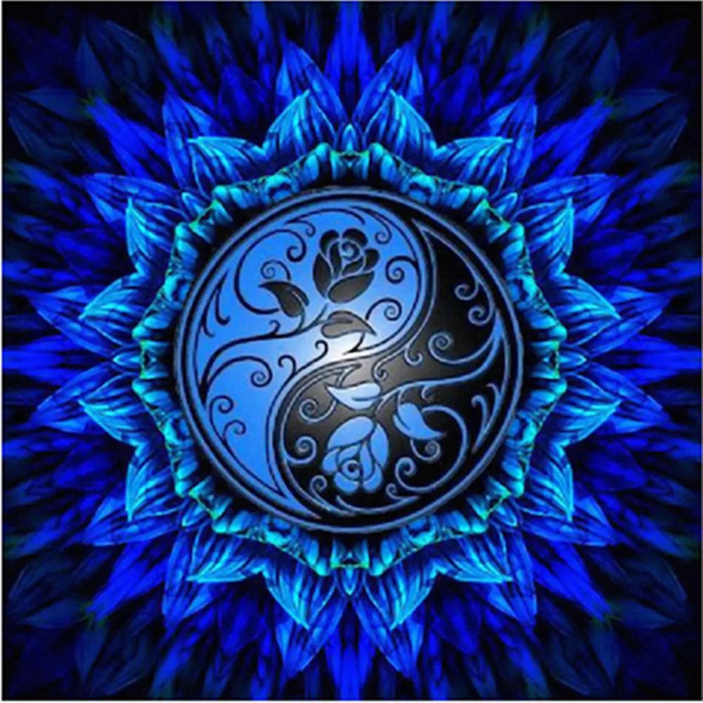 ZJZY 5D Diy Diamond Painting Blue Mandala Flower Handmade Home Gift Embroidery Picture Mosaic Round Rhinestone LY657 | Дом и сад