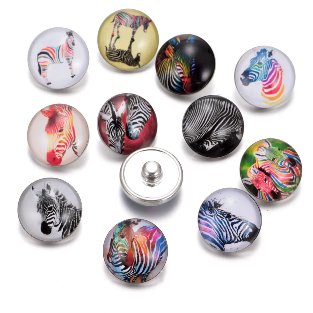 12pcs/lot Animal Zebra Pattern Charms 18mm Glass Snap Button For DIY Bracelet Snaps Jewelry KZ0228 | Украшения и аксессуары
