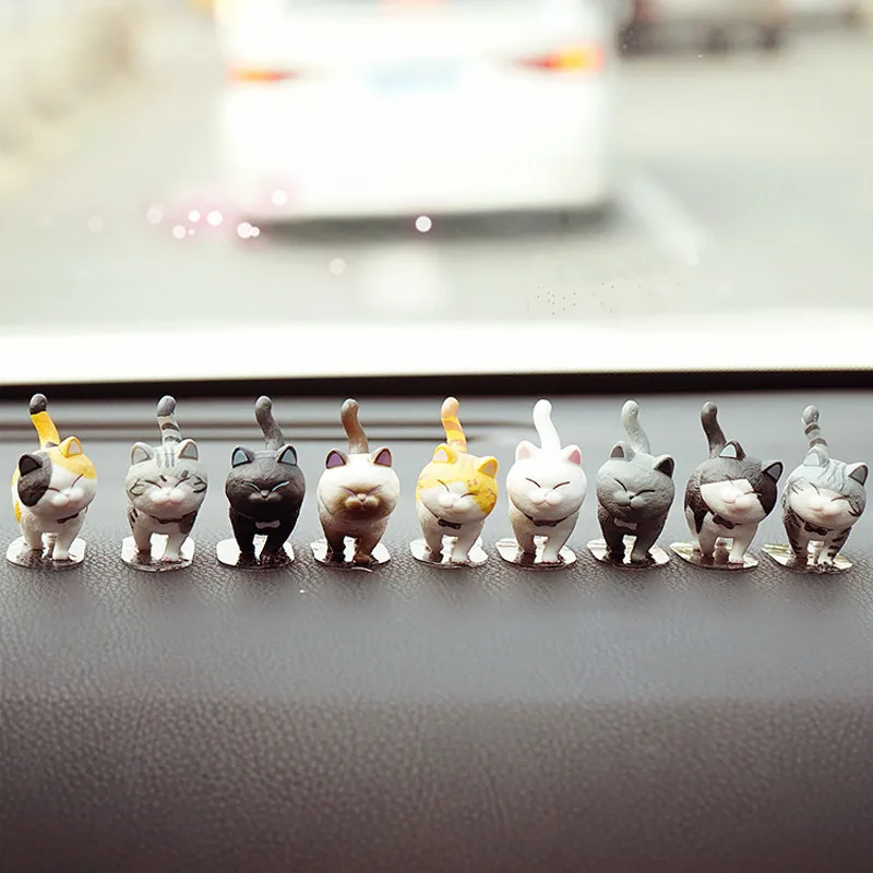 

MR TEA 9pcs/lot Car Ornaments Resin Cute Cat Doll Automobile Interior Dashboard Decoration Car Accessories