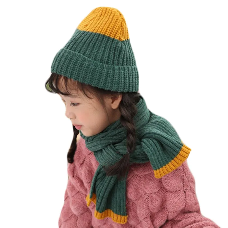 Осень зима шапка и шарф комплект для девочек Детские хлопковые трикотажные