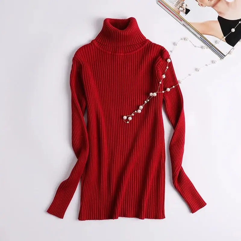 Fashion Autumn Women's Sweaters Solid Color Top Ladies Turtle Neck Pullover Long Sleeve Slim Jumper Knitted Basic Office Tops | Женская