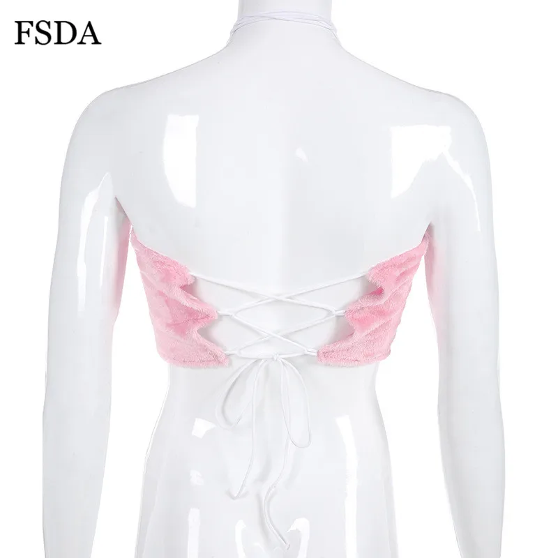 Женский укороченный топ на бретельках FSDA розовый короткий с открытой спиной и