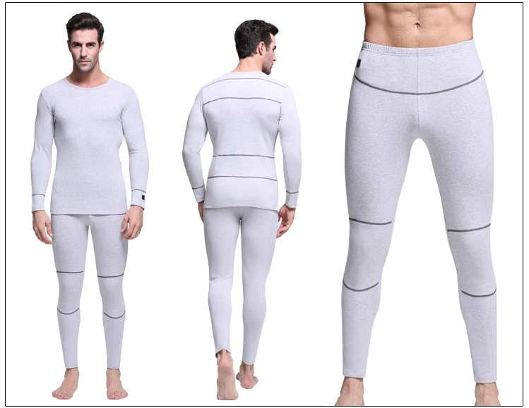 Mens grey set Спаситель зимнее отопление нижнее белье электрическая одежда Спорт на открытом воздухе плотно прилегающая нагревательная куртка 40-55 градусов 3 уровня контроля - Цвет: Mens grey set