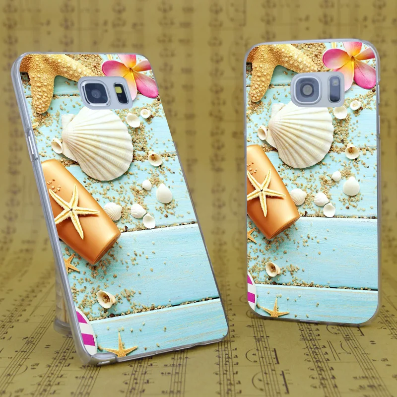 DREAM FOX B0439 Blue Wood Seashells Transparent Hard PC Case Cover For Samsung Galaxy S 4 5 6 7 8 Mini Edge Plus Note 3 |