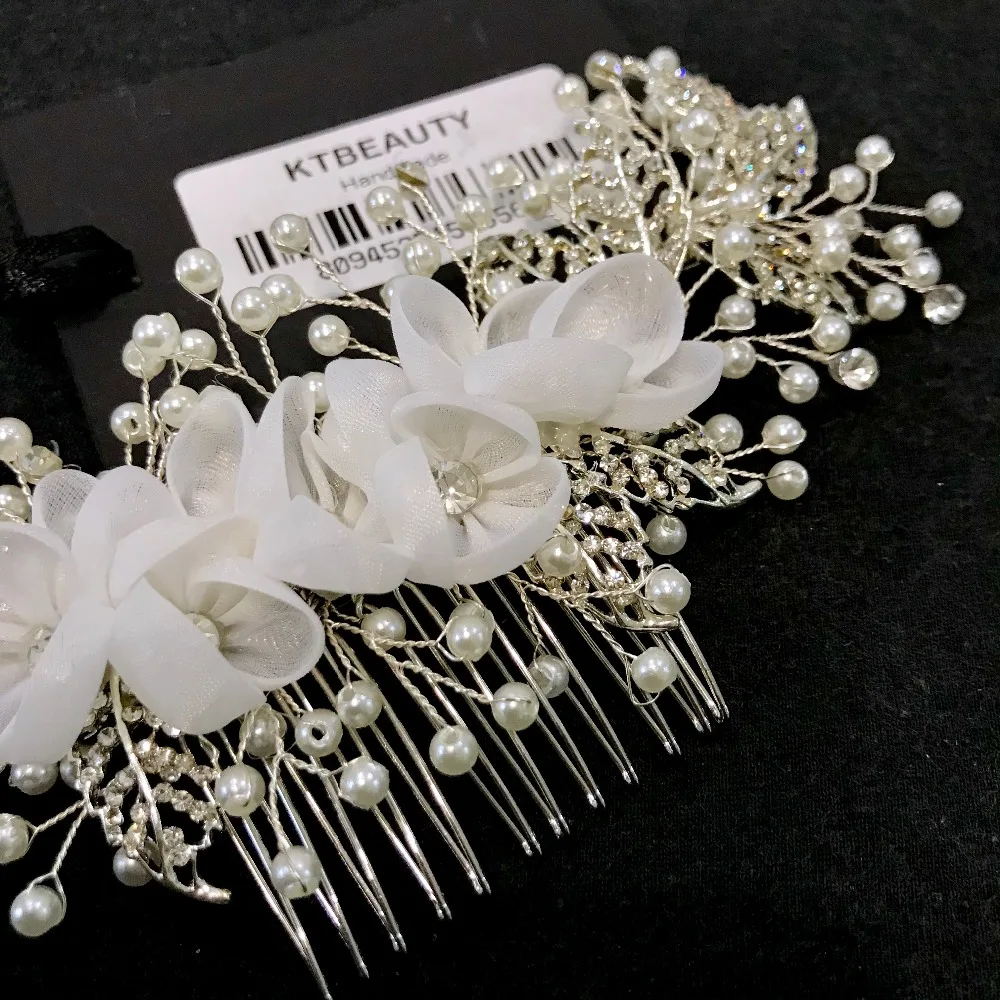 Роскошная расческа ручной работы белый/слоновая кость хрустальные цветы