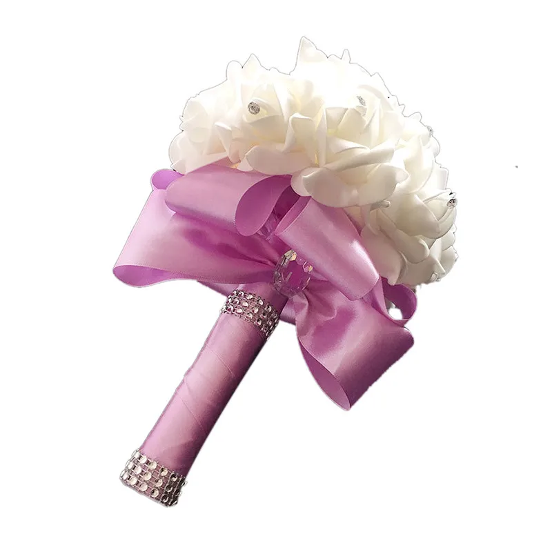 

Romantic Wedding Bouquet Bride Bridesmaid Wedding Decoration Foam Flowers Rose Bridal Bouquet White Satin Holding Flowers
