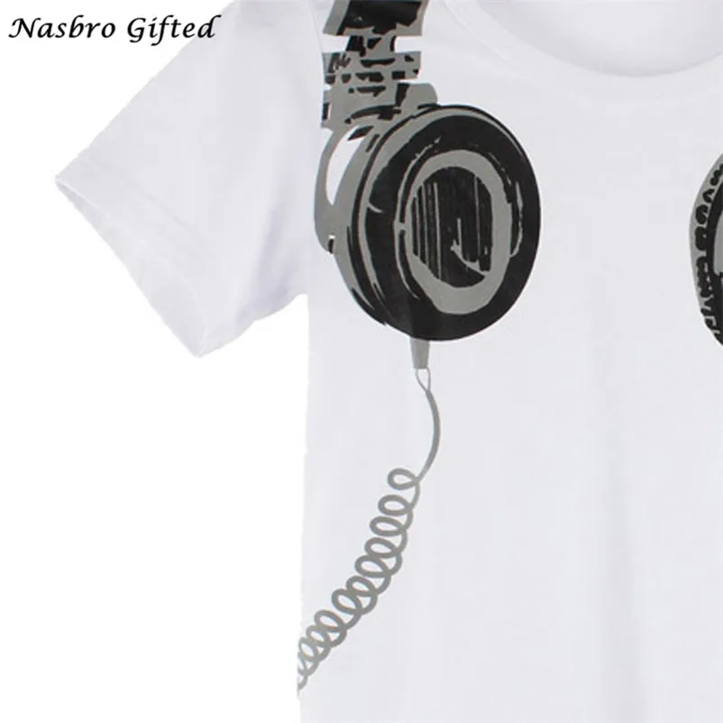 Футболка для мальчиков летняя детская одежда с короткими рукавами и наушниками