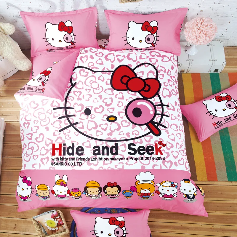 Hello Kitty постельных принадлежностей детей постельное белье мультфильм с простыня